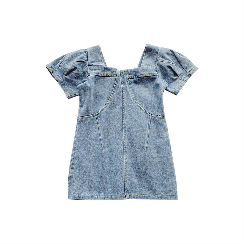 Blue Puff Denim Dress